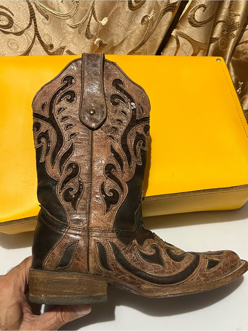 Corral Brown Leather Boots with Turquoise Lining